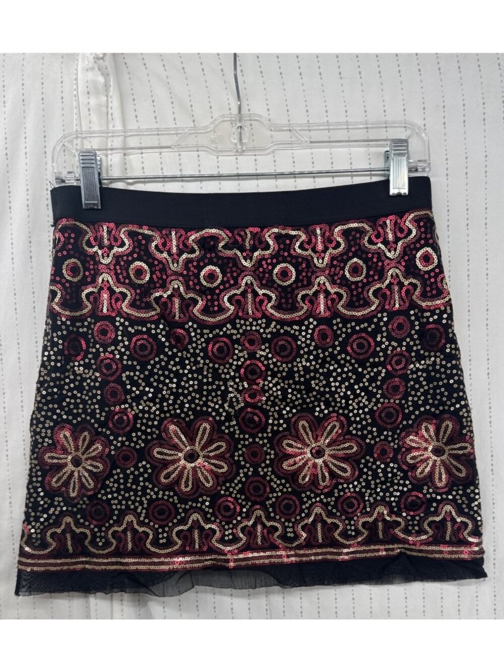 Chelsea & Violet Mini Skirt Sz S Black Sequined Boho Glam Festival Fairy Artsy - Picture 2 of 8